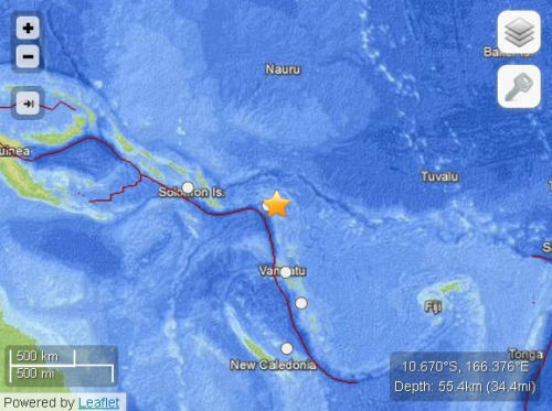 所羅門群島近海連發(fā)生4次地震最大震級達6.2級